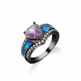 8mm Wedding Rings Set Heart CZ Opal Birthstone Ring