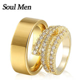 Wedding Rings Set 8mm Flat Men Bling Cubic Zirconia Band Women Couples Jewelry