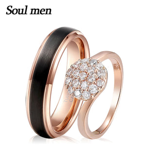 Rose Wedding Band 6mm CZ Rings Set for Women Couples
