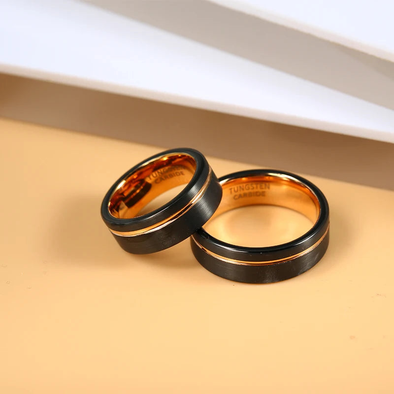 Rose Tungsten Wedding Band 8mm 6mm Comfort Fit Couple Anniversary Ring