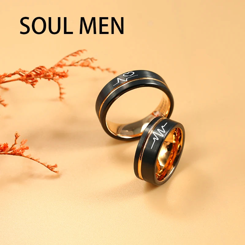 Rose Tungsten Wedding Band 8mm 6mm Comfort Fit Couple Anniversary Ring