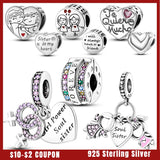 925 Silver Soul Sister Family Charm Bracelet Necklace Pendant