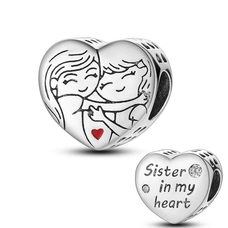 925 Silver Soul Sister Family Charm Bracelet Necklace Pendant