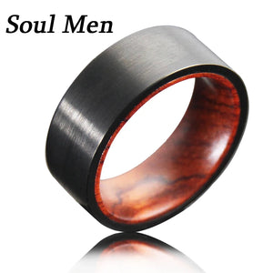 SoulMen 8MM Wood Inlay Tungsten Ring Comfort Fit Men Wedding Band