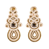 Soutache Beige Purple Earrings with Rhinestones