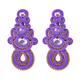 Soutache Beige Purple Earrings with Rhinestones