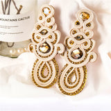 Soutache Beige Purple Earrings with Rhinestones