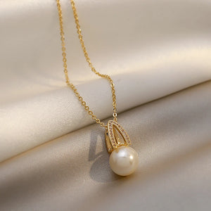 South Korea Light Geometric Pearl Falling Chain Necklace