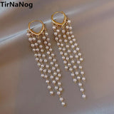 South Korea Long Tassels Pearl Earrings Lady Fan Love Ear Clip