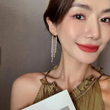 South Korea Long Tassels Pearl Earrings Lady Fan Love Ear Clip