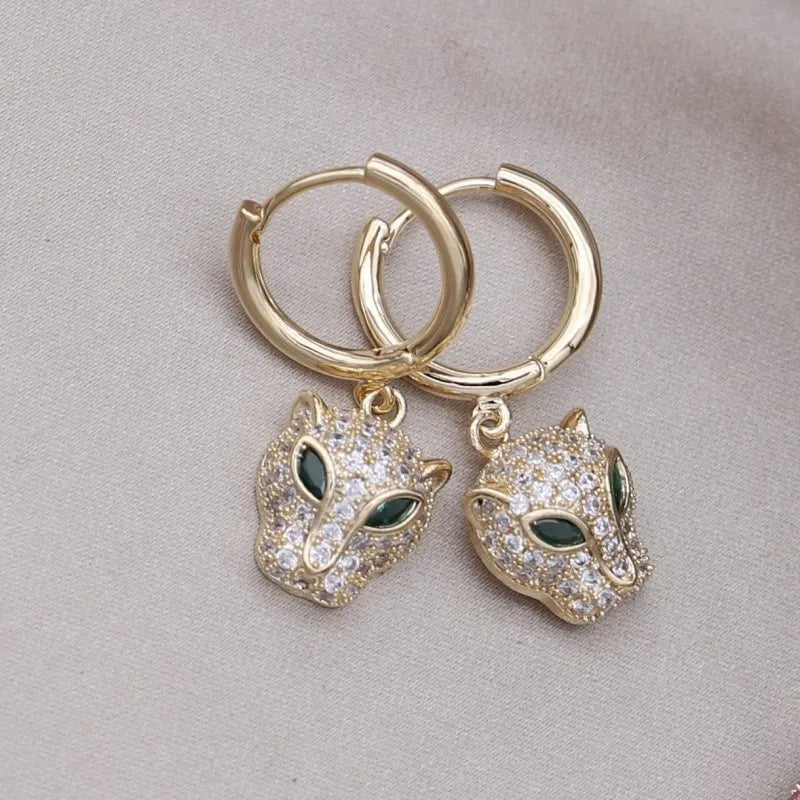 Korean Leopard Earrings 14K Plated Zircon Set Women's Prom Accessories