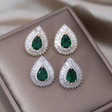 Korean Green Zircon Water Drop Stud Earrings for Women