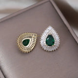 Korean Green Zircon Water Drop Stud Earrings for Women