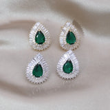 Korean Green Zircon Water Drop Stud Earrings for Women