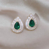 Korean Green Zircon Water Drop Stud Earrings for Women