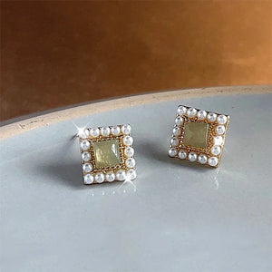 Square Geometric Pearl Earrings Women Sweet Daily Wear Earring