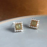 Square Geometric Pearl Earrings Women Sweet Daily Wear Earring