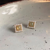 Square Geometric Pearl Earrings Women Sweet Daily Wear Earring