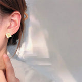 Square Geometric Pearl Earrings Women Sweet Daily Wear Earring