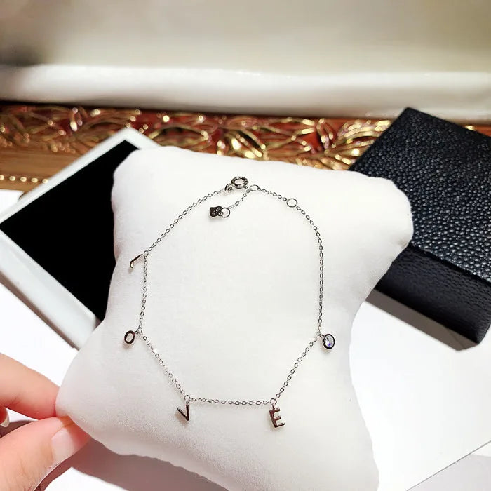 South Korea Silver Bracelet Love Letter Chain Zircon