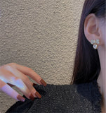 Korean Heart-Shaped Bow Pearl Earrings