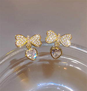 Korean Heart-Shaped Bow Pearl Earrings