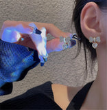 Korean Heart-Shaped Bow Pearl Earrings