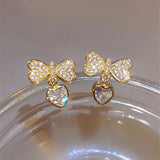 Korean Heart-Shaped Bow Pearl Earrings