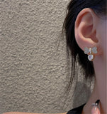 Korean Heart-Shaped Bow Pearl Earrings