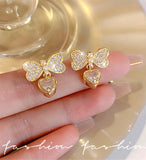 Korean Heart-Shaped Bow Pearl Earrings