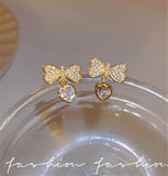 Korean Heart-Shaped Bow Pearl Earrings