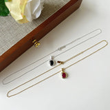 South Korea S925 Silver Oval Jewel Collar Bone Personality Necklace