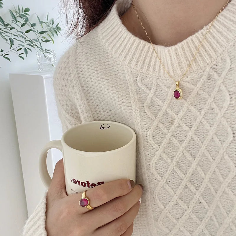 South Korea S925 Silver Oval Jewel Collar Bone Personality Necklace