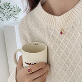 South Korea S925 Silver Oval Jewel Collar Bone Personality Necklace