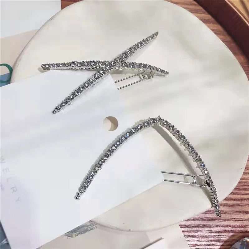 Korean Zircon Net Red Hairpin - Cross Diamond Side Clip