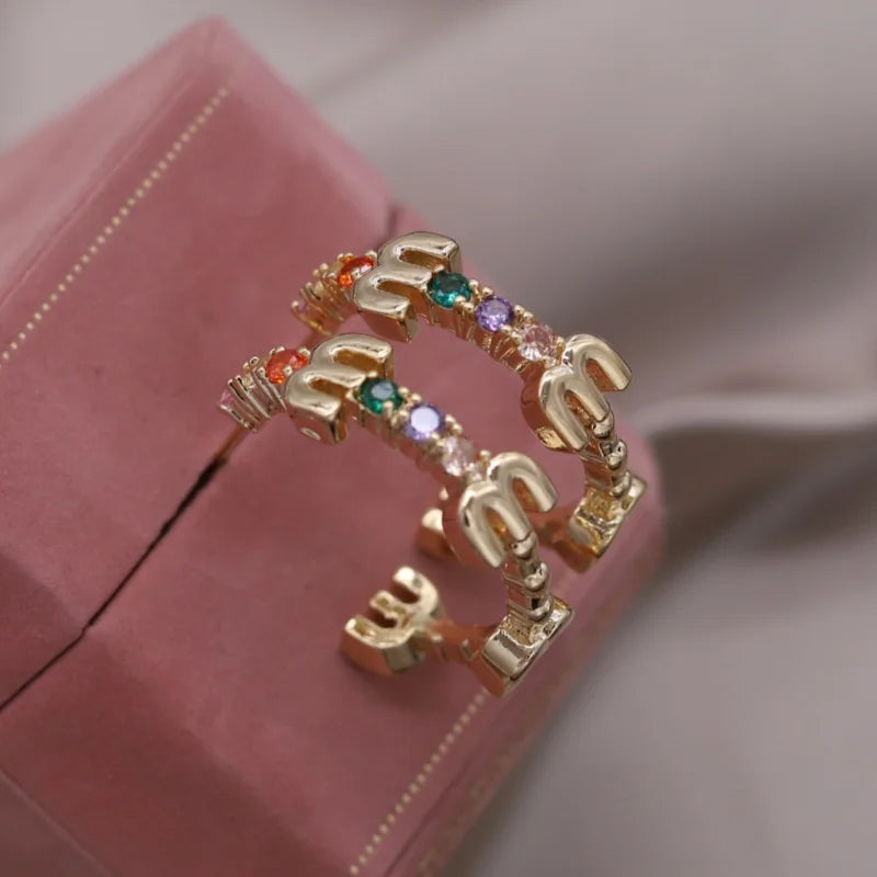 South Korea 18K Plated Letter M Zircon Earrings Women's Party Accessories