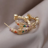 South Korea 18K Plated Letter M Zircon Earrings Women's Party Accessories