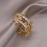 South Korea 18K Plated Letter M Zircon Earrings Women's Party Accessories
