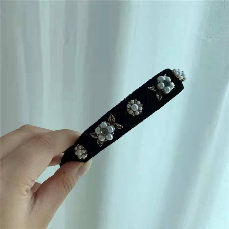 French Baroque Retro Rhinestone Velvet Hair Band
