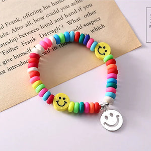 South Korea rainbow smiley face bracelet soft pottery elastic rope bead bracelet