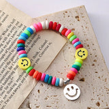 South Korea rainbow smiley face bracelet soft pottery elastic rope bead bracelet