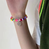 South Korea rainbow smiley face bracelet soft pottery elastic rope bead bracelet