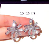 Korean Silver Needle Zircon Bowknot Earrings Set