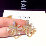 Korean Silver Needle Zircon Bowknot Earrings Set