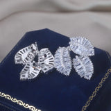 Korean Silver Leaf Zircon Earrings for Women, Wedding Accessories