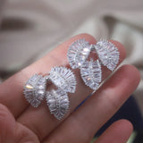 Korean Silver Leaf Zircon Earrings for Women, Wedding Accessories