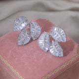 Korean Silver Leaf Zircon Earrings for Women, Wedding Accessories