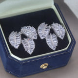 Korean Silver Leaf Zircon Earrings for Women, Wedding Accessories