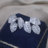 Korean Silver Leaf Zircon Earrings for Women, Wedding Accessories