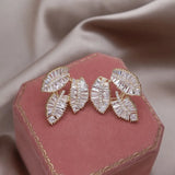 Korean Silver Leaf Zircon Earrings for Women, Wedding Accessories